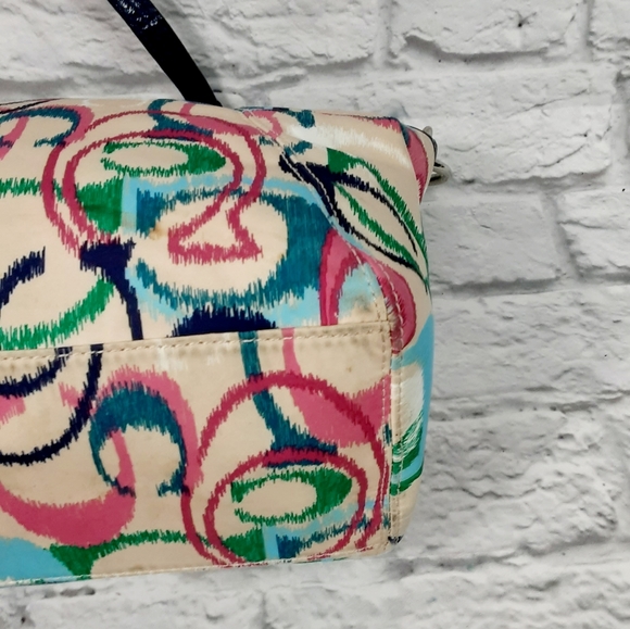 Coach multi color print logo canvas and leather satchel bag - Picture 7 of 16